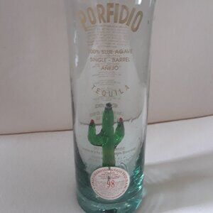 PORFIDIO Green Cactus Hand Blown Art Glass Empty Tequila Bottle Mexico